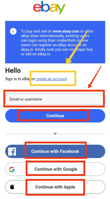 ebay Signup form link